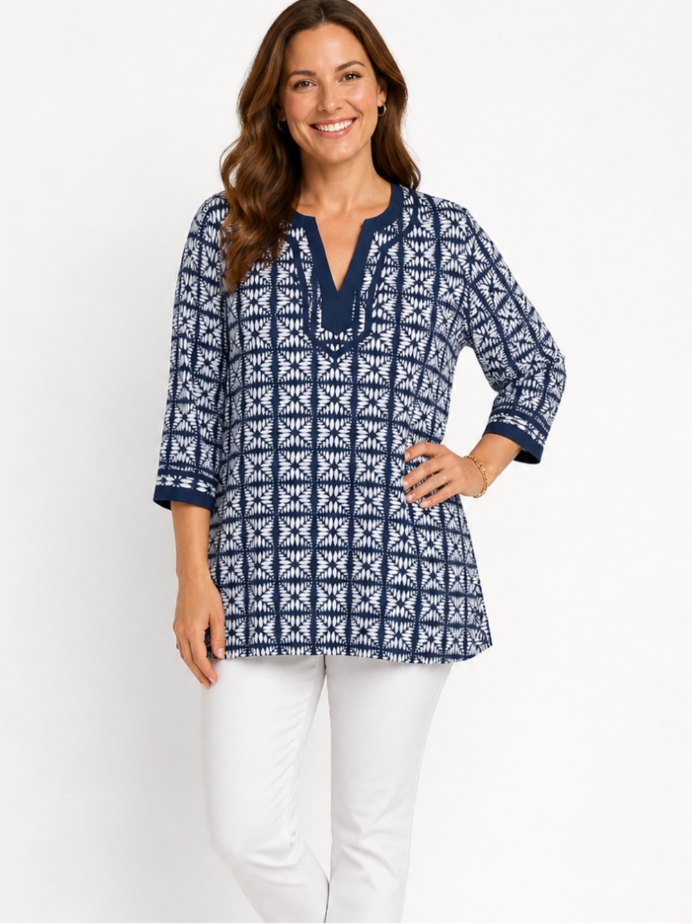 J.Crew Factory Blue Geometric Printed Tunic Shirt Size M